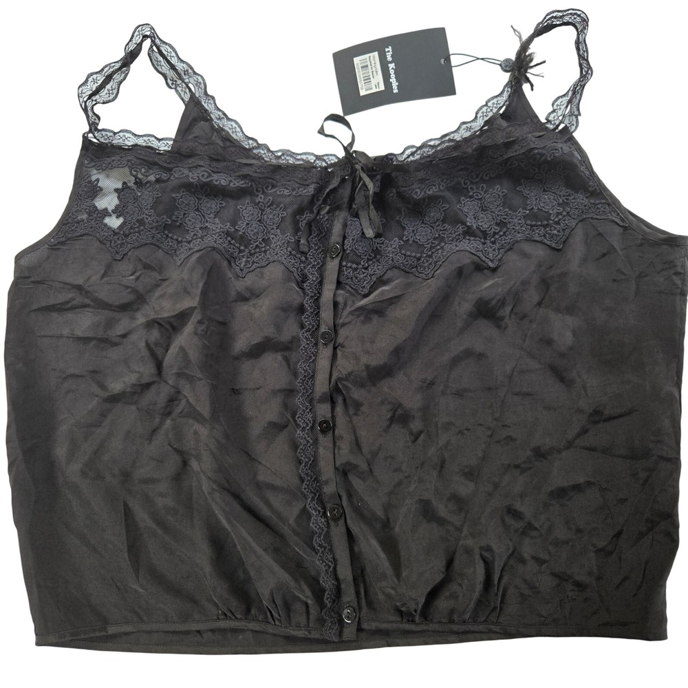Size 3 NWT The Kooples Silk Lace Cami Top Black‎ Sleeveless Button Up Blouse